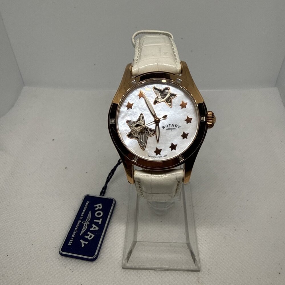 Ladies Rotary Diamond Watch RLS00029/41 Rose Gold Plated White Leather Swiss - Picture 3 of 10